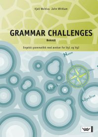 Grammatikk utfordringer for VGS, Damm, engelsk grammatikk med øvelser for Vg1 og Vg2, bokomslag med tekst og øvingsopplegg