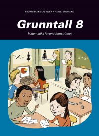 Grunntall 8 mattebok for ungdomstrinnet fra Elektronisk undervisningsforlag, viser omslaget med blå og gule farger
