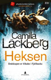 Innbundet roman "Heksen" av Gyldendal med bokomslag og illustrasjoner.