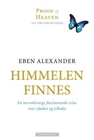 Innbundet bok "Himmelen finnes" fra Cappelen Damm AS, med tittel og dekorativ forsidebilde.