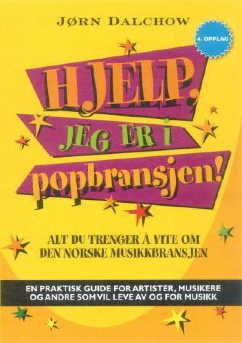 Bilde av en bok med tittelen "Hjelp, jeg er i popbransjen!" om norsk musikkbransje, utgitt av Norsk musikkråd.