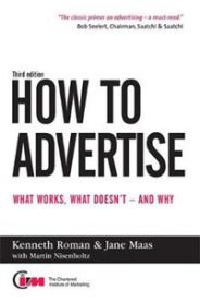 Bokomslag for "How to Advertise" fra Kogan Page, viser en illustrasjon relatert til markedsføring og annonsering.