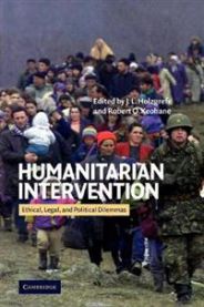 Bokia.no Humanitarian Intervention politikkutgave med etik, lov og politiske dilemmaer, illustrasjon av internasjonal humanitær innsats.