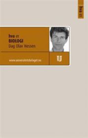 Bilde av boken "Hva er biologi" fra Universitetsforlaget, viser en åpen bok med illustrasjoner av biologiske celler og organismer.