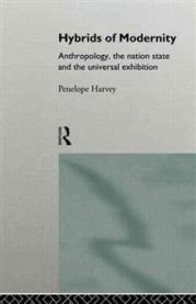 Bokomslag for "Hybrids of Modernity" av Taylor & Francis, antropologi og kultur, viser et bilde av en utstilling.