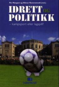 Bilde av bokomslaget for "Idrett og politikk: kampsport eller lagspill?" fra Fagbokforlaget, med sportstema og politiske emner.