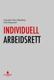 Nærbilde av en bok om individuell arbeidsrett fra Gyldendal, med åpen side som viser tekst og juridiske begreper.