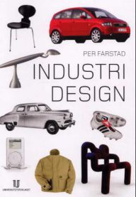 Bilde av industridesign-bok innen kunst og kultur fra Universitetsforlaget, med åpen bok og designillustrasjoner på forsiden.