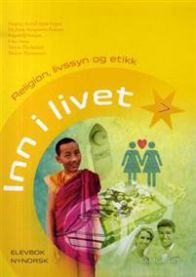 Inn i livet 7 religion, livssyn og etikk skolebok fra Samlaget med fargede sidestoffer og tekst på forsiden