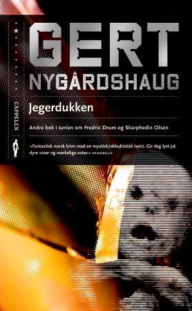 Norsk skjønnlitteratur for voksne, "Jegerdukken" av Cappelen Damm AS, vises som en pocketbok med tittel og forfatter på forsiden.
