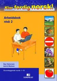 Norsk for innvandrere arbeidsbok nivå 2 fra Fagbokforlaget, grunnleggende norsk med øvelser og illustrasjoner.