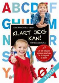 Innbundet pedagogikkbok «Klart jeg kan!» for førskole, med fargerike illustrasjoner om tall, bokstaver og skoleforberedelse.