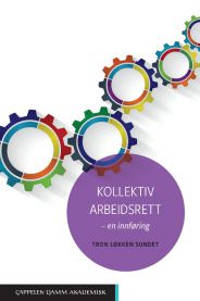 Kollektiv arbeidsrett bok av Cappelen Damm, jus, med åpen bok og notatark på et skrivebord.