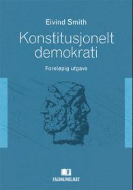 Bok om konstitusjonelt demokrati av Fagbokforlaget, jus, foreløpig utgave, viser bokomslag med tittel og design.