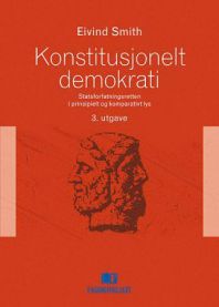 Bokomslag for "Konstitusjonelt demokrati" innen jus, utgitt av Fagbokforlaget, viser en illustrasjon av en konstitusjonell demokratimodell.