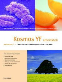 Bilde av Kosmos YF Arbeidsbok for VGS fra Cappelen, viser en åpen arbeidsbok med faglige oppgaver og illustrasjoner.