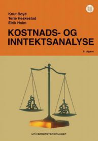 Kostnads- og inntektsanalyse i bedriftsøkonomi, illustrasjon med grafer og økonomiske data, utgitt av Universitetsforlaget.