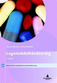 Nærbilde av medisin og sykepleie, viser legemiddelhåndtering med piller og medisinskrin, Gyldendal merke.