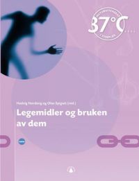 Bilde av bokomslaget "Legemidler og bruken av dem" av Gyldendal, sykepleie, viser en åpen bok med medisinske illustrasjoner.