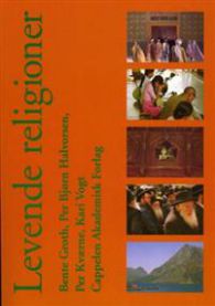 Bilde av boken "Levende religioner" fra Cappelen, som viser en åpen bok med illustrasjoner om ulike religioner.