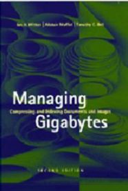 Bilde av en bokside fra "Managing Gigabytes" av Morgan Kaufmann som viser dokument- og bildeindeksering og komprimering.