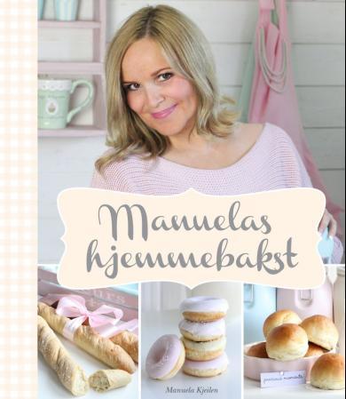 Bilde av boka Manuelas hjemmebakst, innbundet utgave om mat og drikke, med bilder av bakverk på forsiden.
