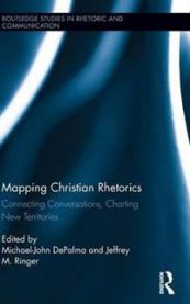 Diagram som viser mapping av kristne retorikker og samtaleområder i religion, illustrert med fargede forbindelseslinjer.
