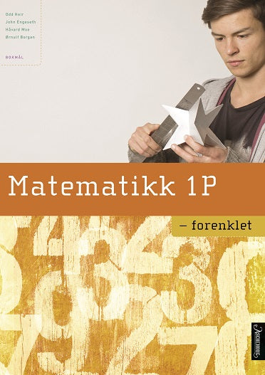 Bilde av Matematikk 1P forenklet lærebok for videregående skole fra Aschehoug, med åpen bok og matteoppgaver.