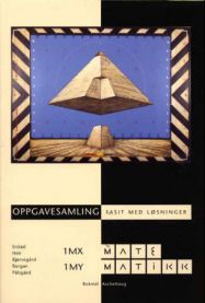 Bok med oppgavesamling for Matematikk 1MX/1MY fra Aschehoug, viser åpen bok med matematikkoppgaver og løsninger.