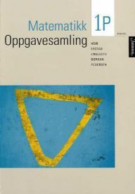 Matematikk 1P oppgavesamling for videregående skole fra Aschehoug, viser en åpen mattebok med oppgaver og notater.