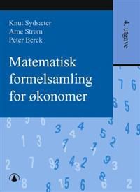 Matematisk formelsamling for økonomer, Gyldendal, viser coverside med økonomi, finans og næringsliv formler og diagrammer