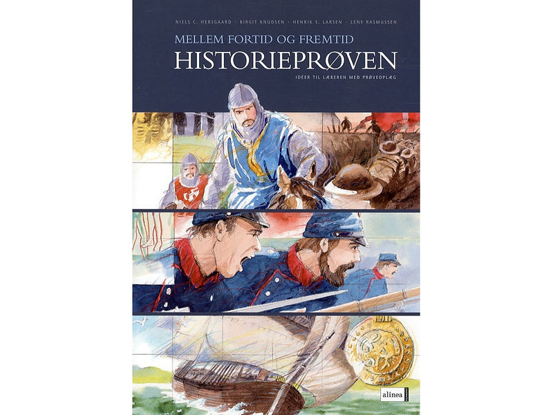 Historie bok "Mellem fortid og fremtid - historieprøven" fra Bokia.no, med åpen bok og notatpapir foran.