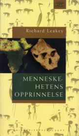 Bokomslag for "Menneskehetens opprinnelse" av Universitetsforlaget, viser en illustrasjon av menneskets evolusjon.