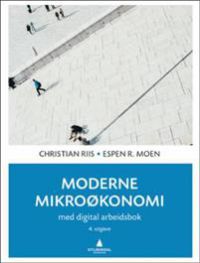 Moderne mikroøkonomi bok av Gyldendal, viser en åpen bok på et skrivebord med notatblokker og penn.