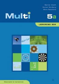 Lærerbok for barnetrinnet i matematikk, Multi 5a, utgitt av Gyldendal, med fargerik omslagsdesign for grunnskolen