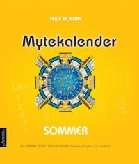 En innbundet Mytekalender for sommer med religiøst tema, utgitt av Aschehoug, viser utsnitt av kalenderens sommerillustrasjoner.