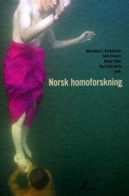 Bokomslag for Norsk homoforskning, en sosiologibok utgitt av Universitetsforlaget, med tittel og illustrasjon på coveret