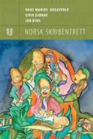 Norsk Skribentrett jusbok fra Universitetsforlaget, åpen side med tekst og rettslige eksempler.