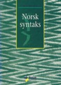 Norsk syntaks bok fra Gyldendal om språk og lingvistikk, vist med åpen bok og sidetall på forsiden.