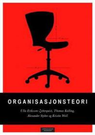 Bilde av bokomslag for "Organisasjonsteori" av Cappelen Damm, innen organisasjon og psykologi, med åpen bok og notat.
