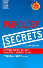 Pocket Pathology Secrets bok fra Elsevier, med nøkkelinformasjon om patologimuligheter og medisinske emner.