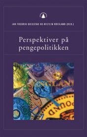 Bokomslag for "Perspektiver på pengepolitikken" innen samfunnsøkonomi, utgitt av Gyldendal, med abstrakt grafikk.