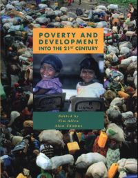 Bokomslag for "Poverty and Development" av Oxford University Press, viser en illustrasjon av globale fattigdomsproblemer.