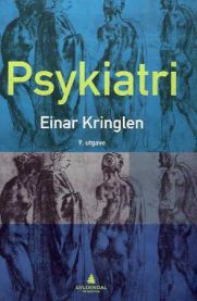 Bilde av en psykiatri-psykologi bok utgitt av Gyldendal, med en åpen bok og notatblokker på et skrivebord.