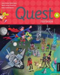 Barneskole Quest 6 lærebok fra Aschehoug, åpen sidevisning med tekst og illustrasjoner.