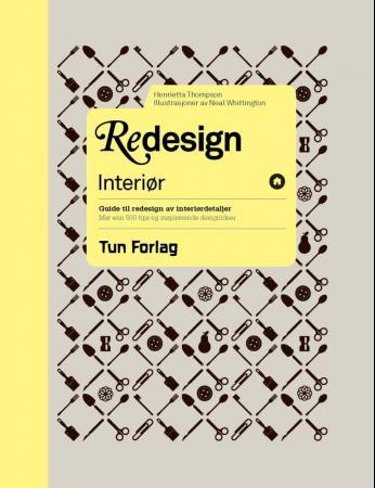 Hobbybok "Redesign" av Forlaget Vigmostad & Bjørke AS, innbundet utgave med fargerikt omslag og papirer innen design.