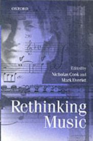 Bokomslag for "Rethinking Music" pocketutgaven av Oxford University Press, viser musikknoter og bokdesign.