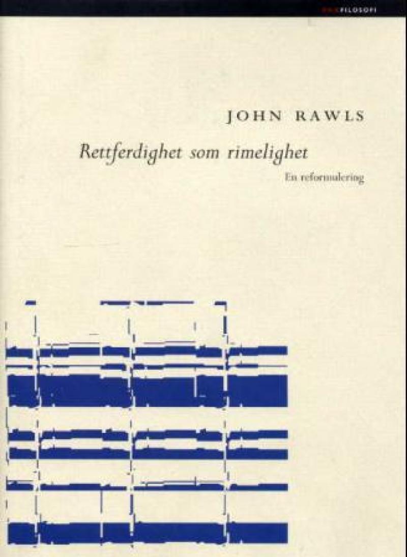 Bokomslag for "Rettferdighet som rimelighet" innbundet filosofi bok fra Pax, med tittel og design på forsiden