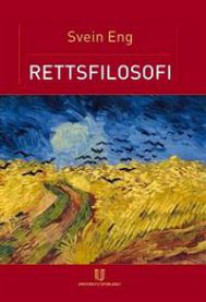 Bilde av en bok om rettsfilosofi, utgitt av Universitetsforlaget, med åpen bok og rettsrelaterte illustrasjoner.