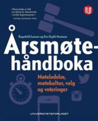 Årsmøtehåndboka for ledelse fra Universitetsforlaget, viser en bok om styring, teologi, kultur, valg og voteringer.